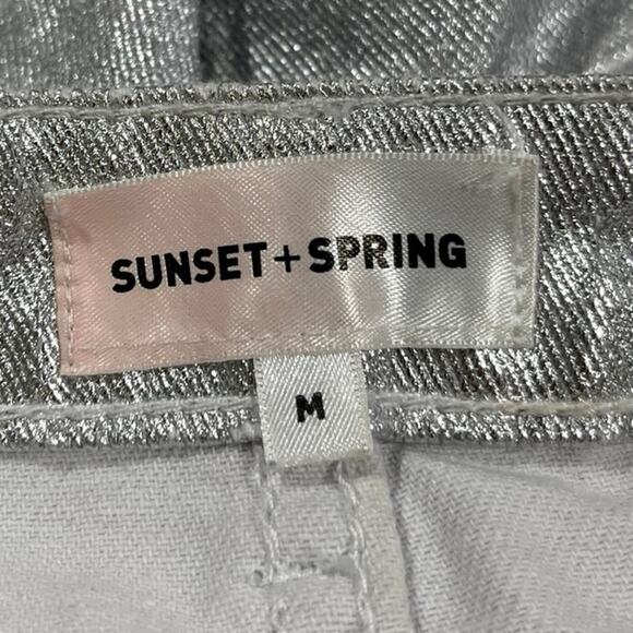 Sunset + Spring Silver Metallic High Waisted Pencil Mini Denim Jean Skirt Size M - Picture 4 of 4